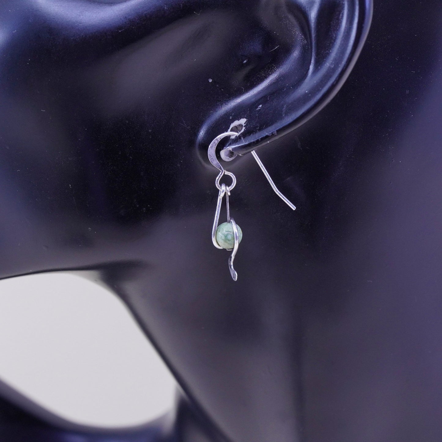Vintage Sterling 925 silver handmade earrings with caged bead turquoise