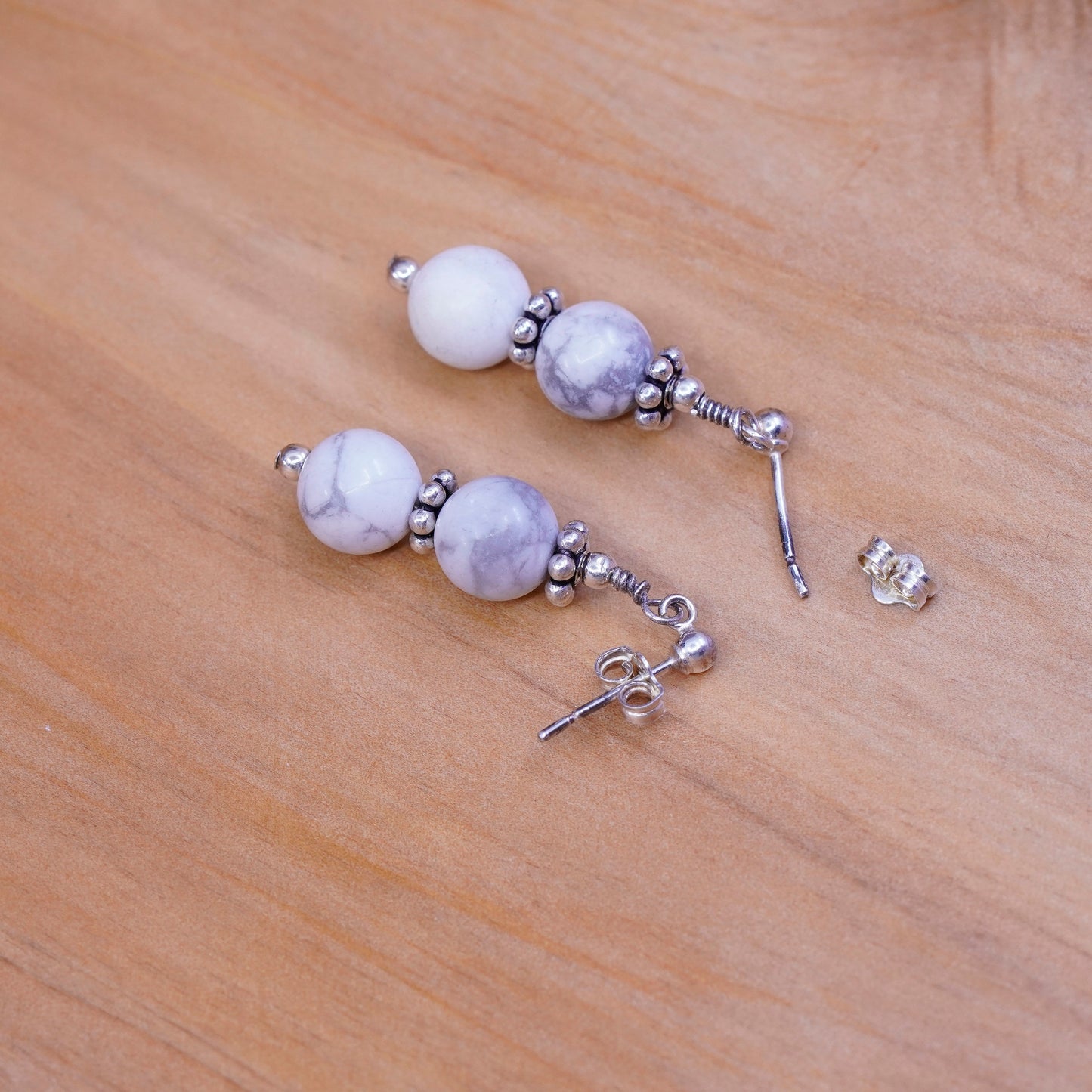 Vintage Sterling 925 silver handmade earrings with howlite beads