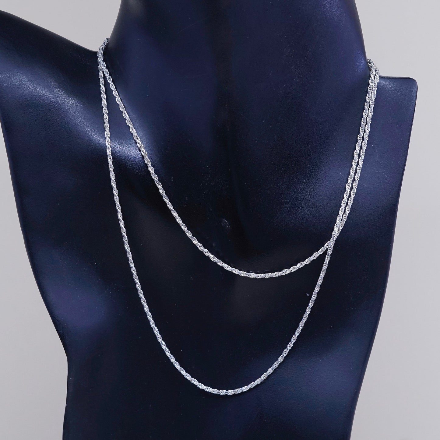 30”, 2mm, vintage Italy Sterling silver necklace, 925 diamond cut rope chain