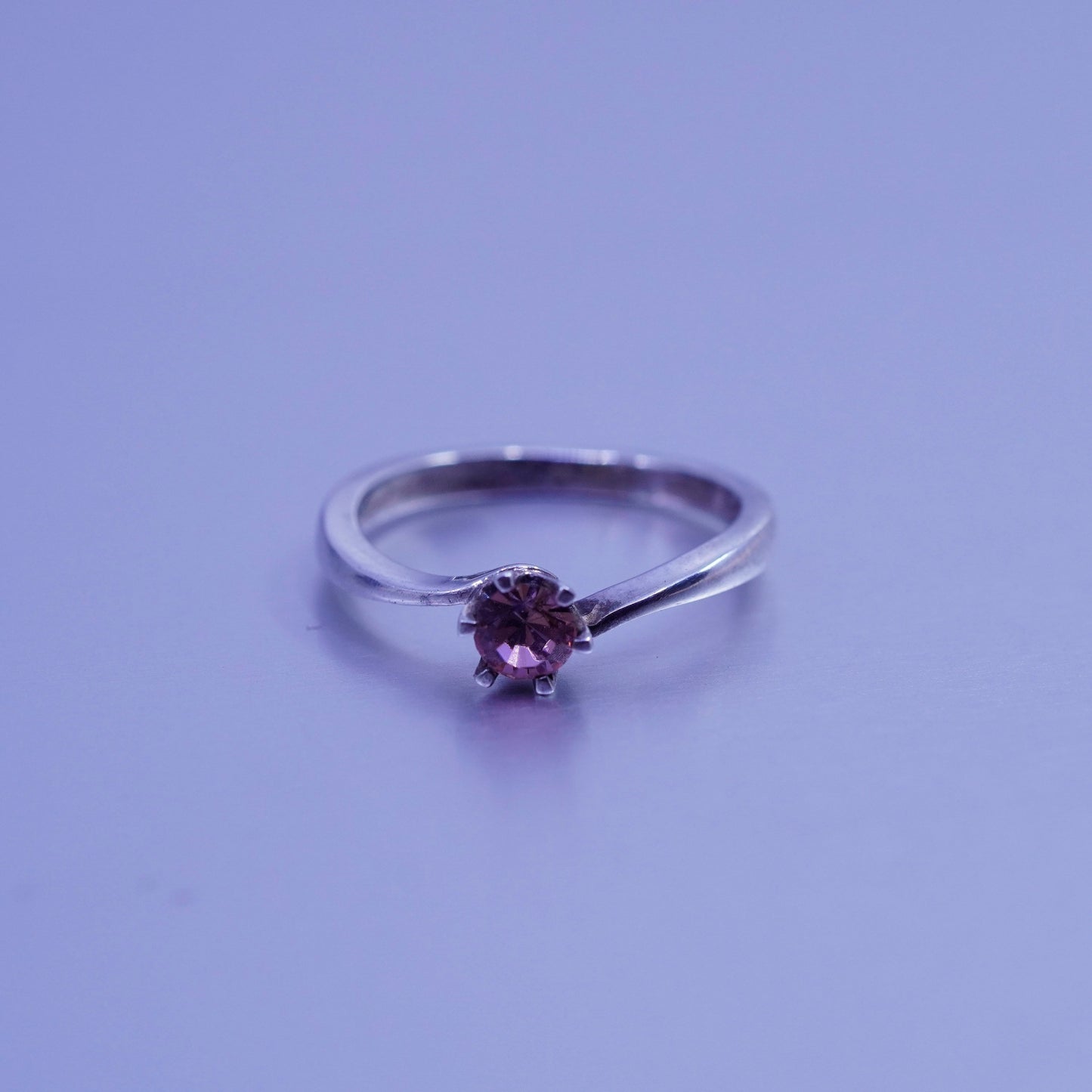 Size 3, vintage Sterling 925 silver handmade engagement ring with pink Cz