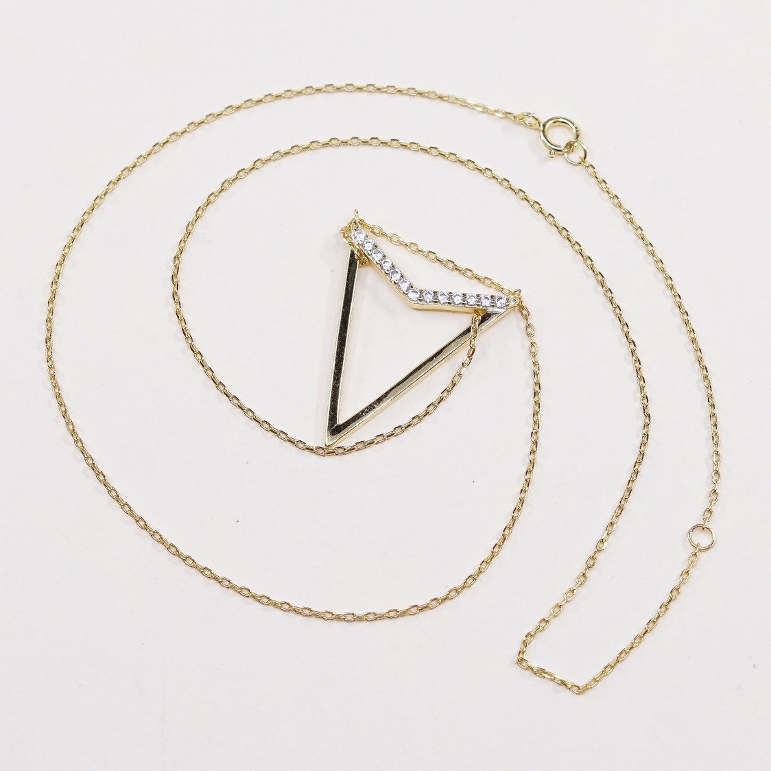 16+2”, Vermeil gold sterling silver necklace, 925 circle chain w/ pendant N Cz