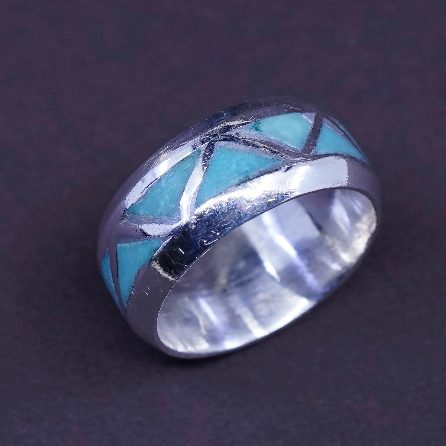sz 4.5, vtg Sterling silver handmade ring, Native American, 925 band turquoise