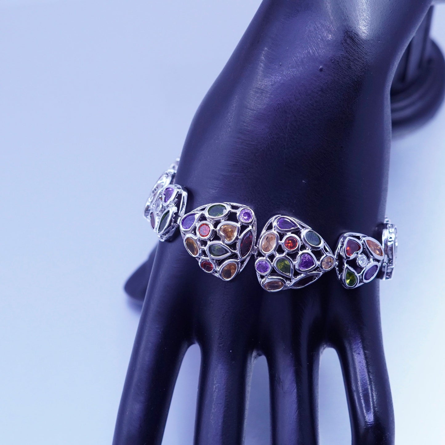 7.5+1”, Sterling 925 silver handmade bracelet chain peridot ruby amethyst cz