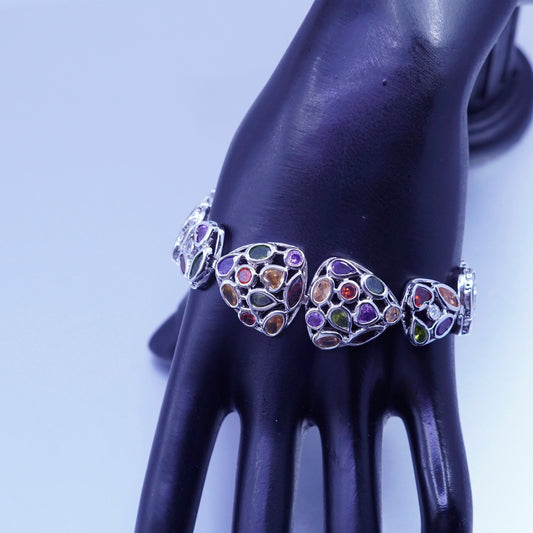 7.5+1”, Sterling 925 silver handmade bracelet chain peridot ruby amethyst cz