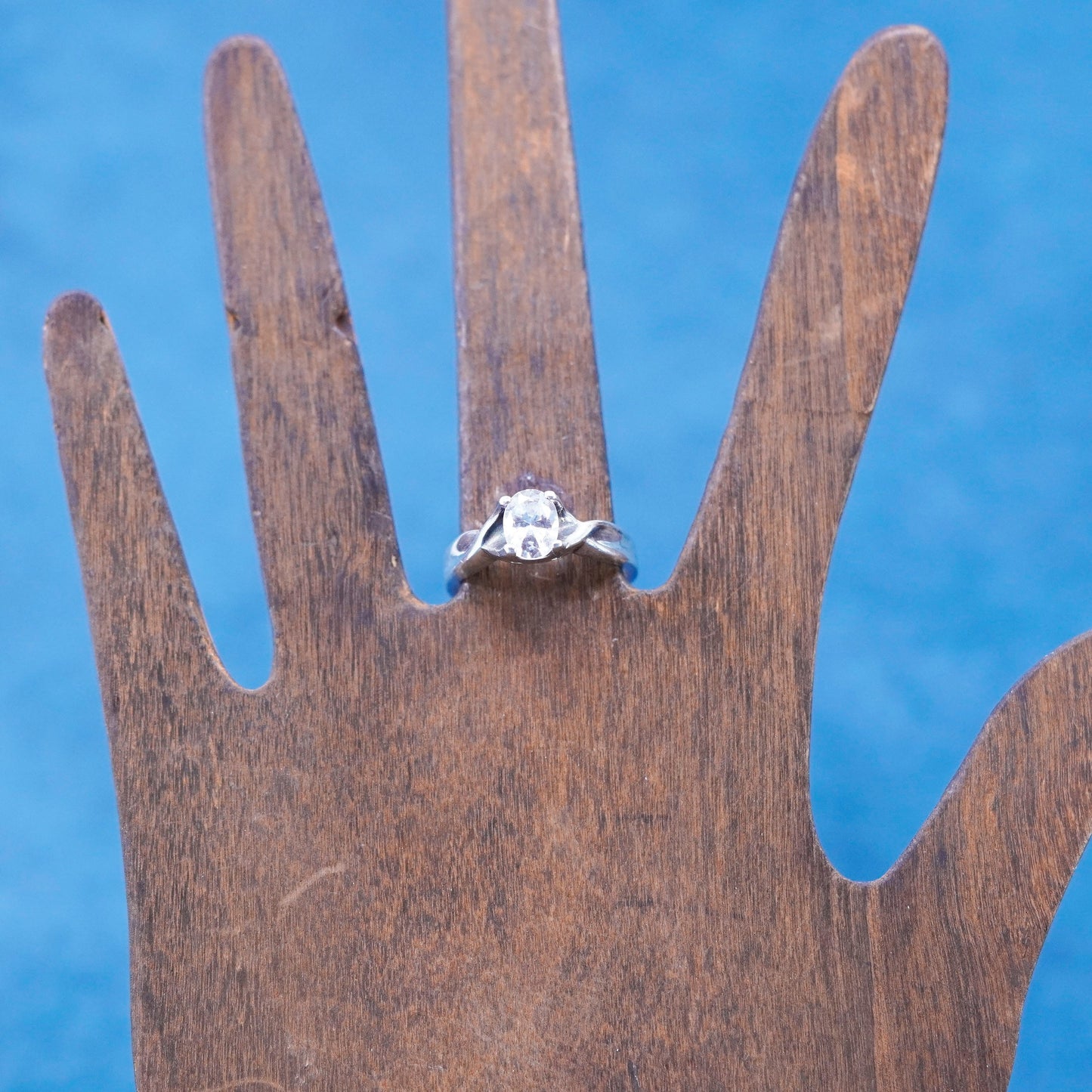 Size 9, vintage Sterling 925 silver handmade engagement ring with cz