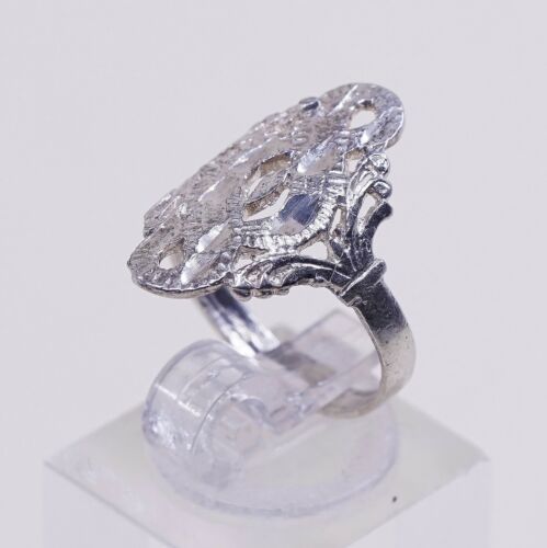 Size 5, Vtg Sterling Silver Handmade Ring, 925 Silver Band W/ Filigree Whirl
