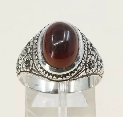 Sz 10, Vtg Sterling Silver Handmade Ring, 925 Silver Statement Ring W/ Carnelian