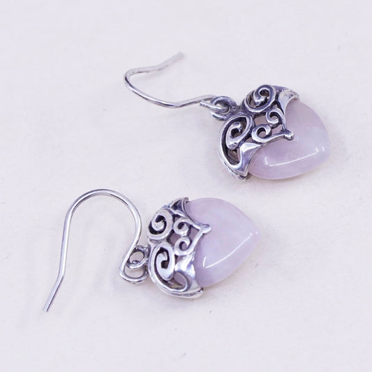 Vintage Sterling 925 silver handmade earrings, with heart quartz