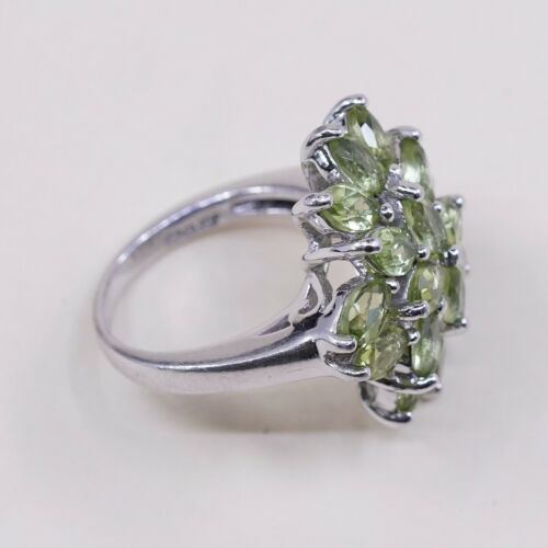 Sz 5, Vtg stauer Sterling Silver Handmade Ring, 925 Flower W/ Marquise peridot
