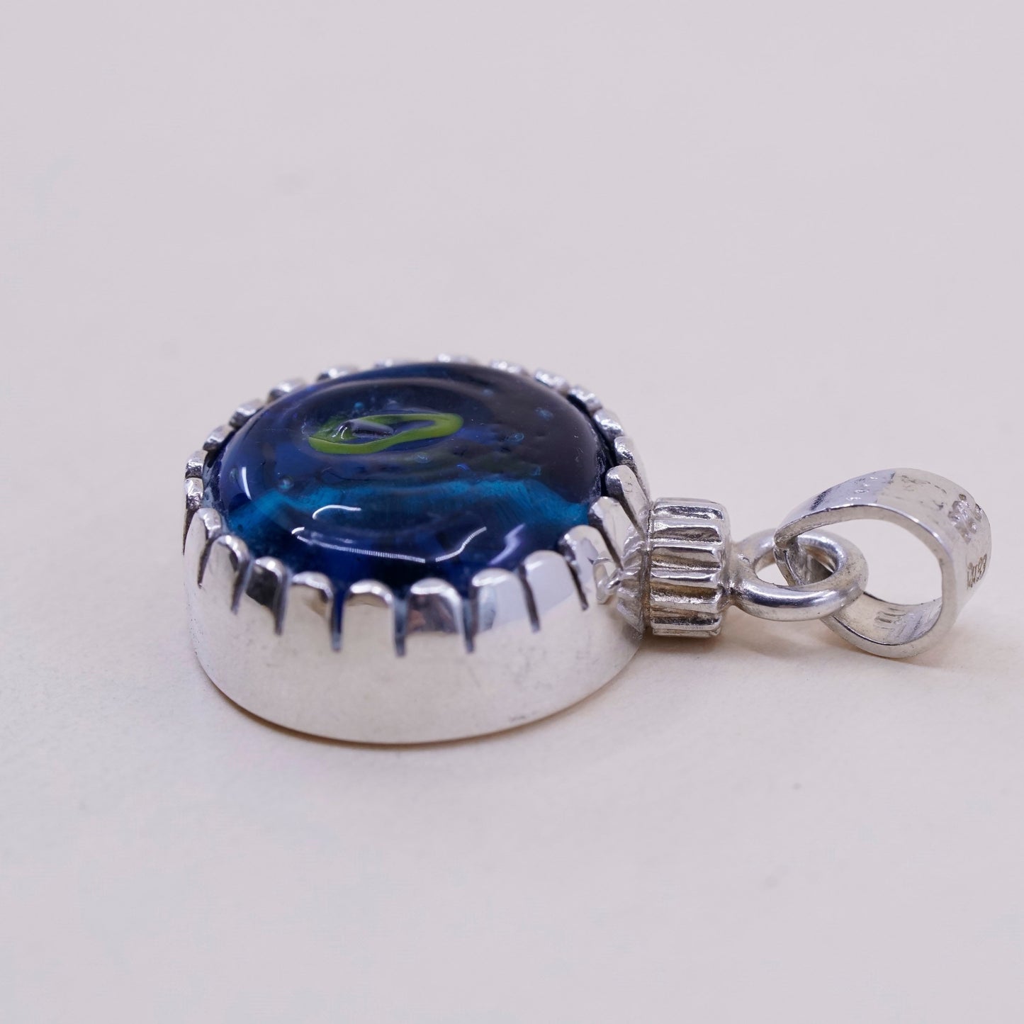 Vintage sterling 925 silver with handmade artisan blue glass pendant
