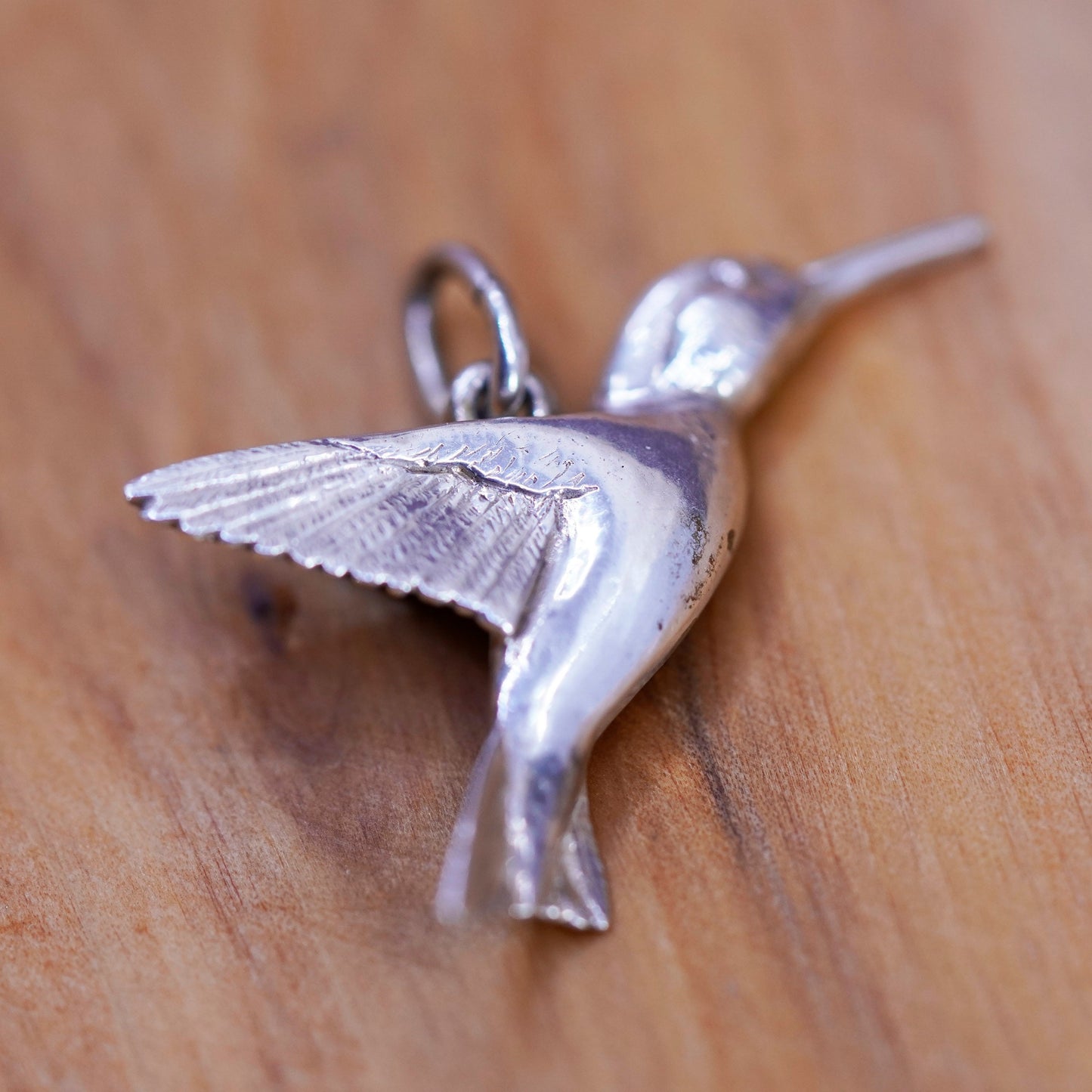 Vintage Sterling silver handmade pendant, 925 hummingbird bird charm