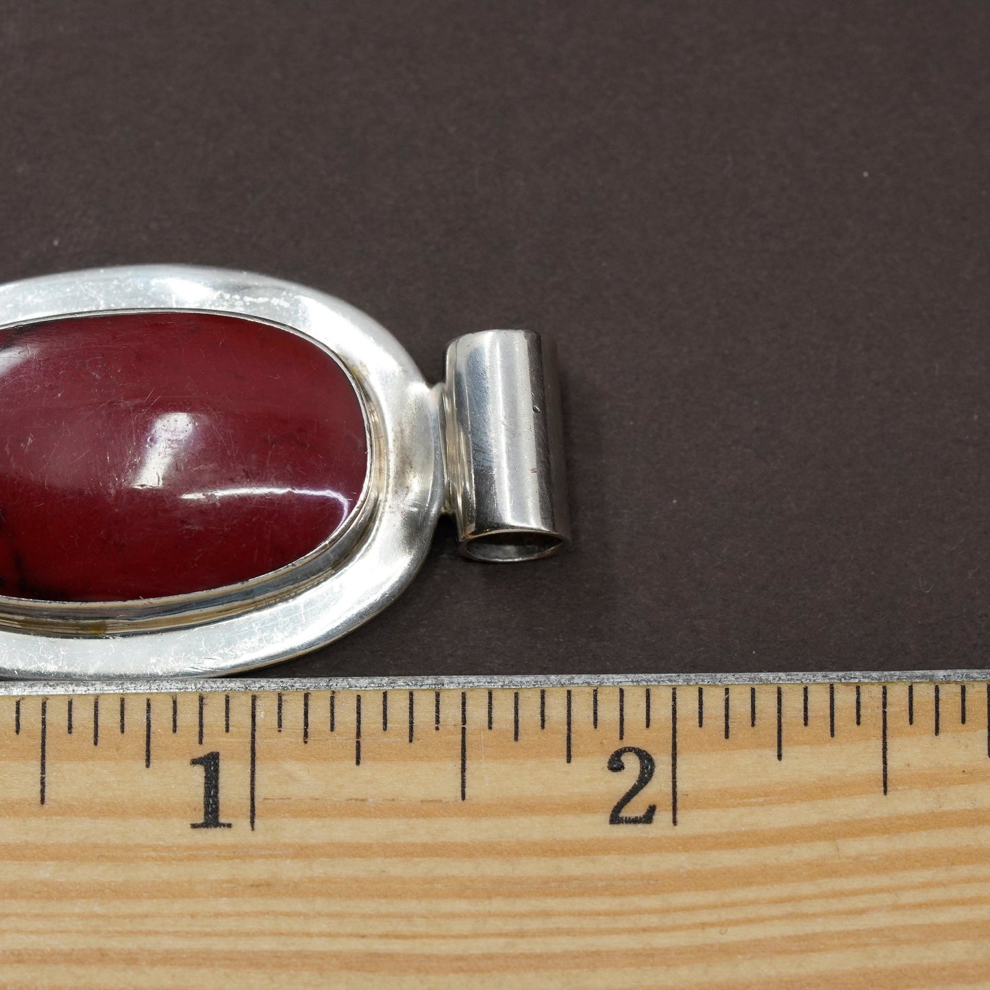 Vintage Sterling 925 silver handmade pendant with red jasper