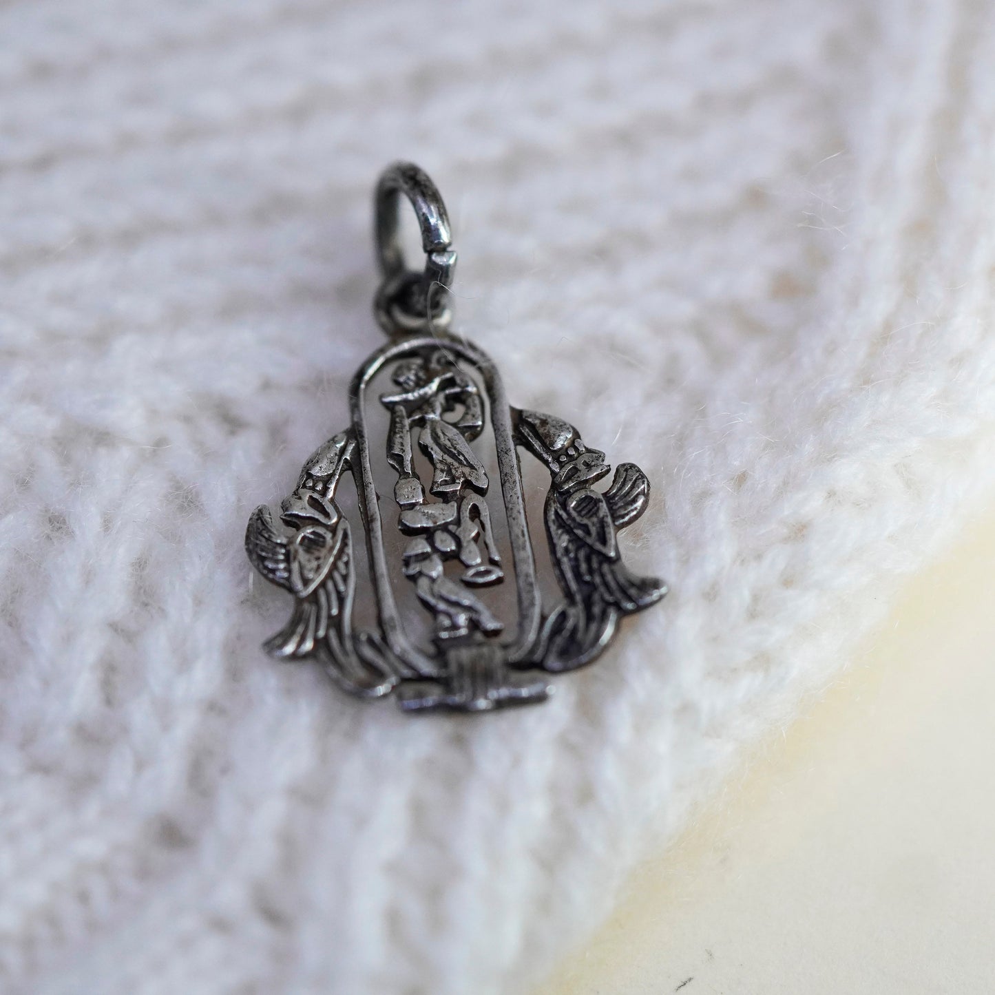 vtg Sterling silver handmade pendant, oxidized Egyptian 925 silver ankh pendant