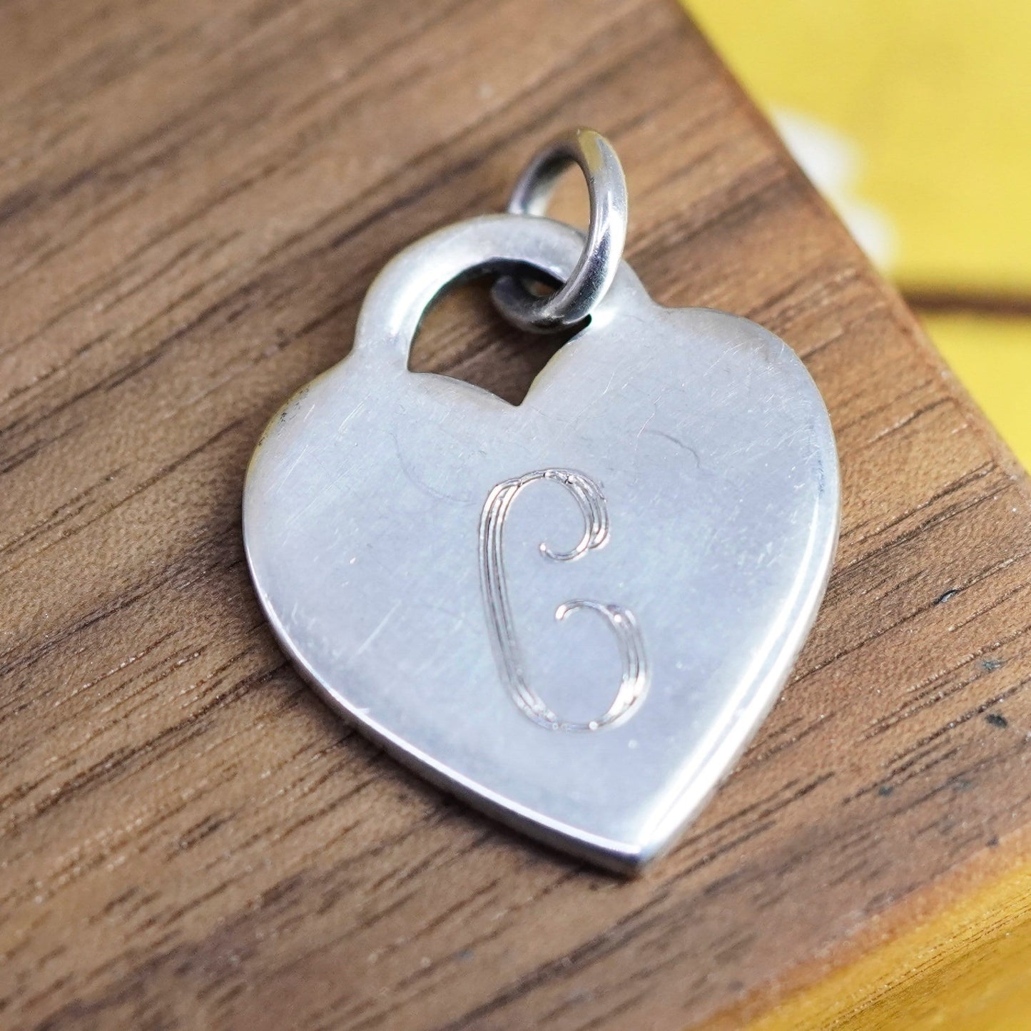 Vintage sterling silver handmade pendant, 925 heart charm with initial “C”