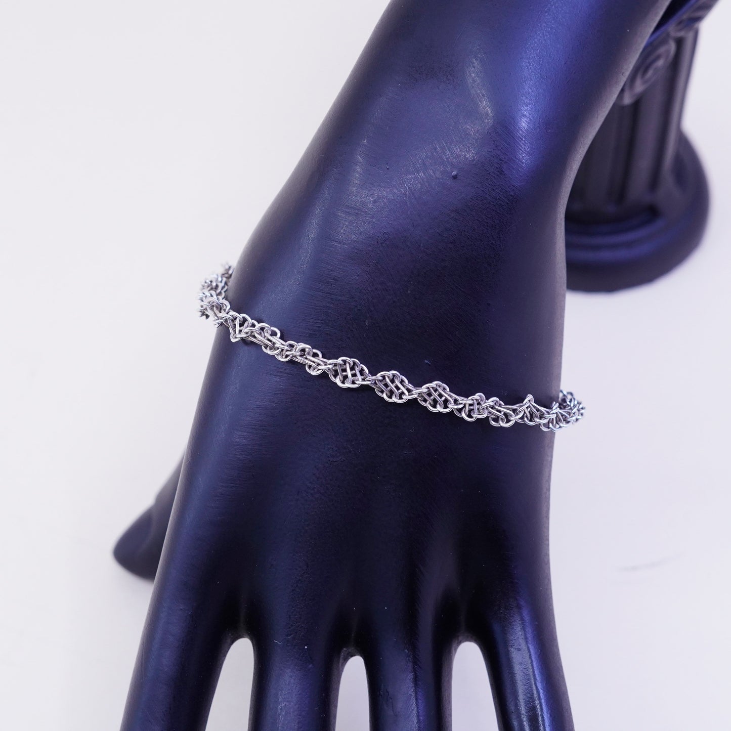 7”, 5mm, Vintage sterling 925 silver bracelet, twisted curb link bracelet