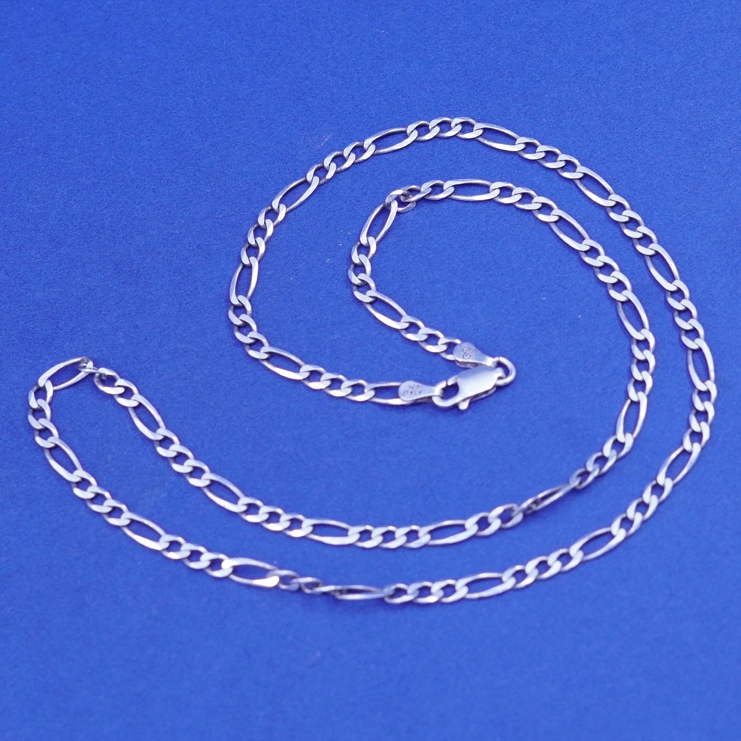 18”, 4mm, vintage Sterling silver handmade necklace, 925 Figaro link chain