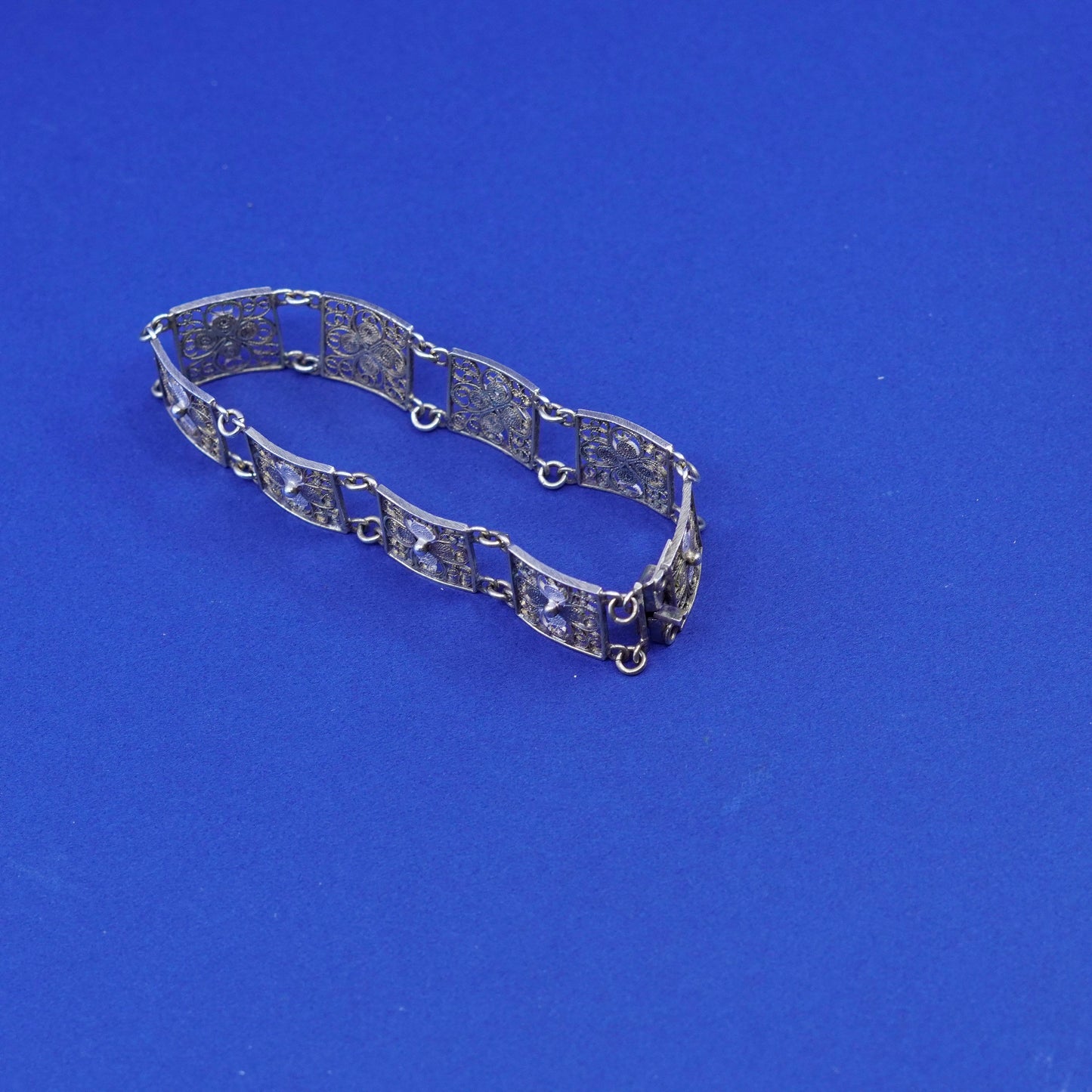 6.75”, vintage sterling silver handmade bracelet, 800 filigree flower bracelet