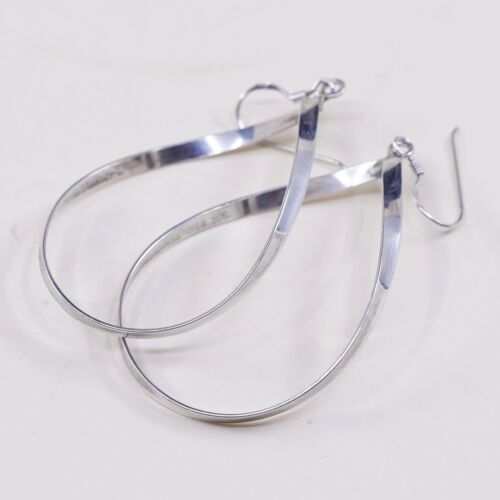 Vtg Huge Sterling 925 Silver Handmade Twisted Teardrop Shaped Earrings