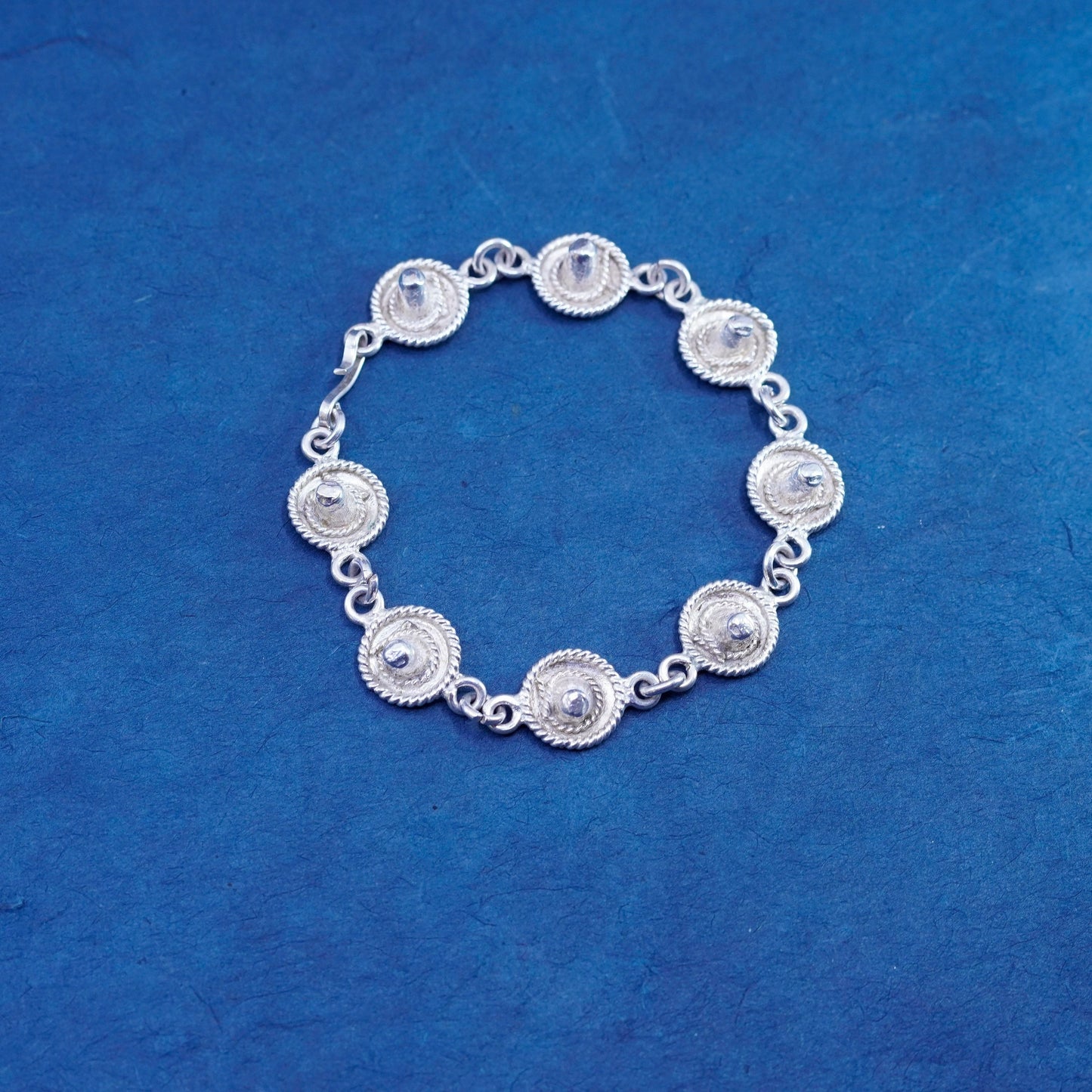 7.5”, vintage Mexico Sterling 925 Silver Sombrero Hat chain Bracelet
