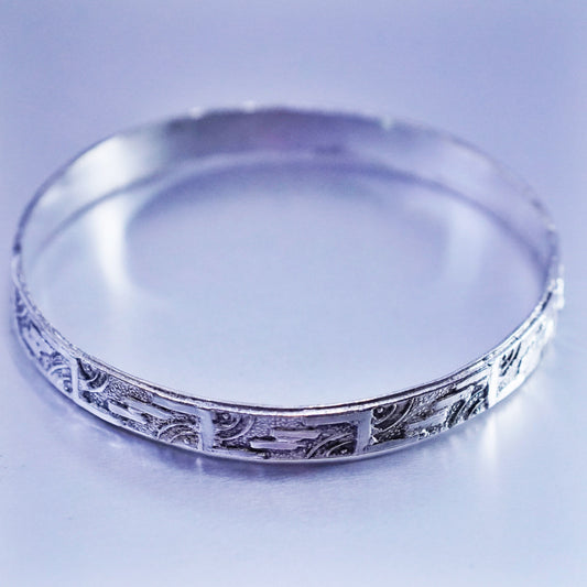 8.25”, Vintage Mexico Sterling 925 silver handmade bracelet, textured bangle