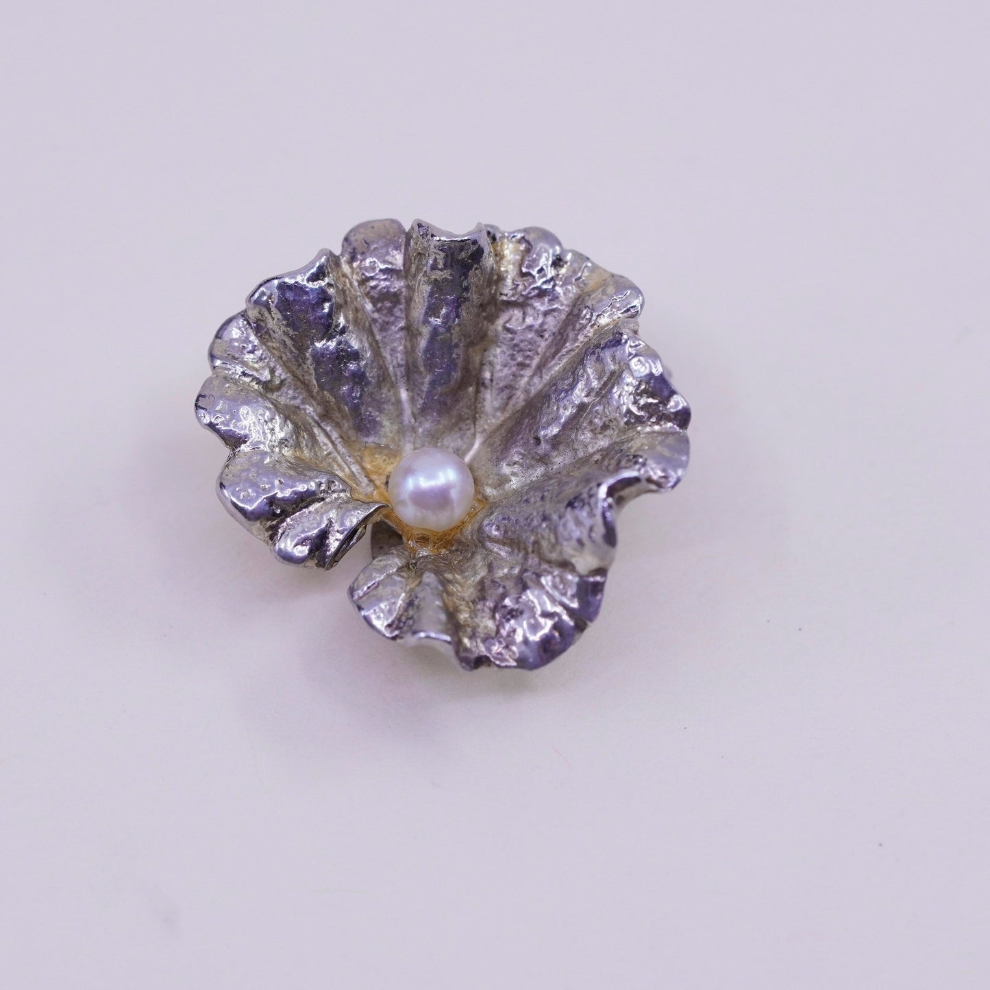 vintage napier sterling 925 silver handmade leaf earrings, clip on with pearl