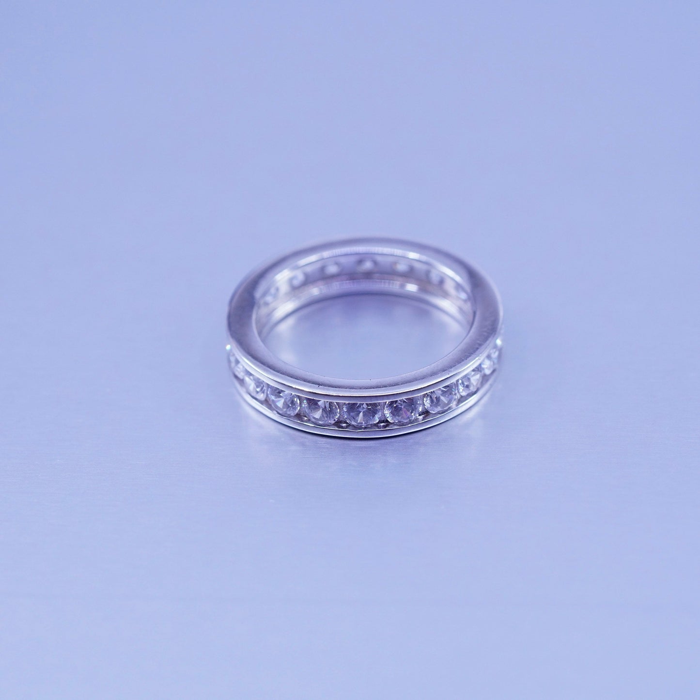 Size 7, vintage Sterling 925 silver wedding ring, Cz band