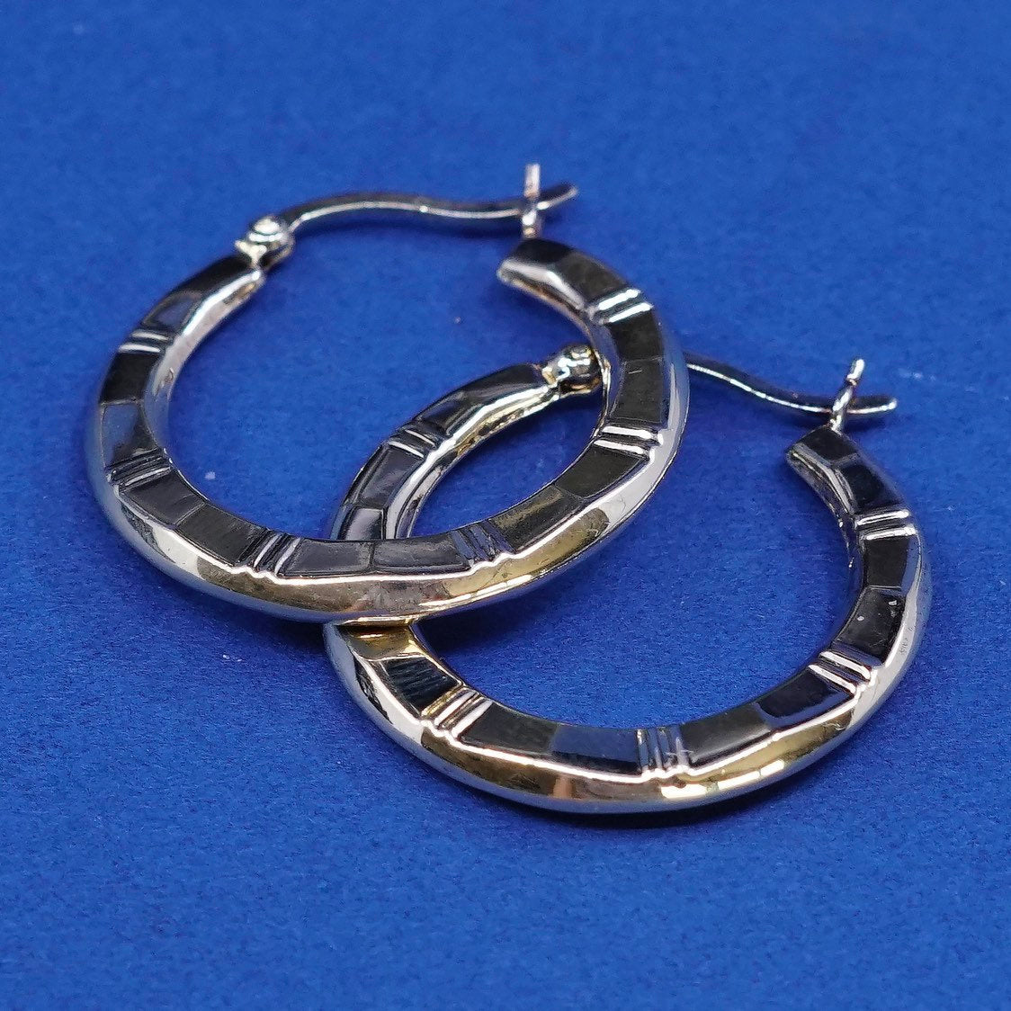 1", vtg gold over Sterling silver handmade hoop earrings, 925 huggie
