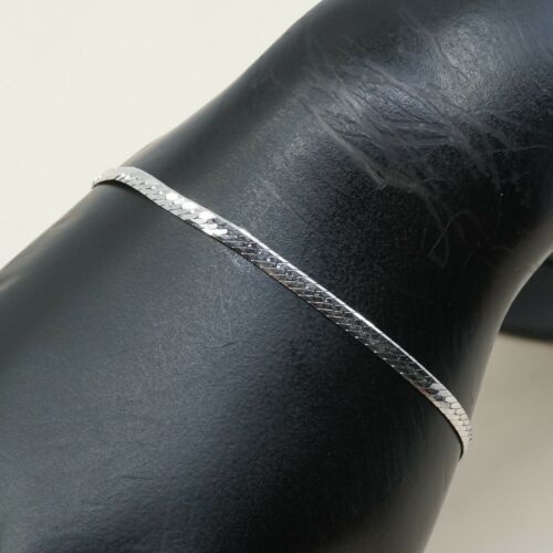 7.25”, 4mm, vtg Sterling Silver Bracelet, Italy 925 Silver Flatten Nugget Chain