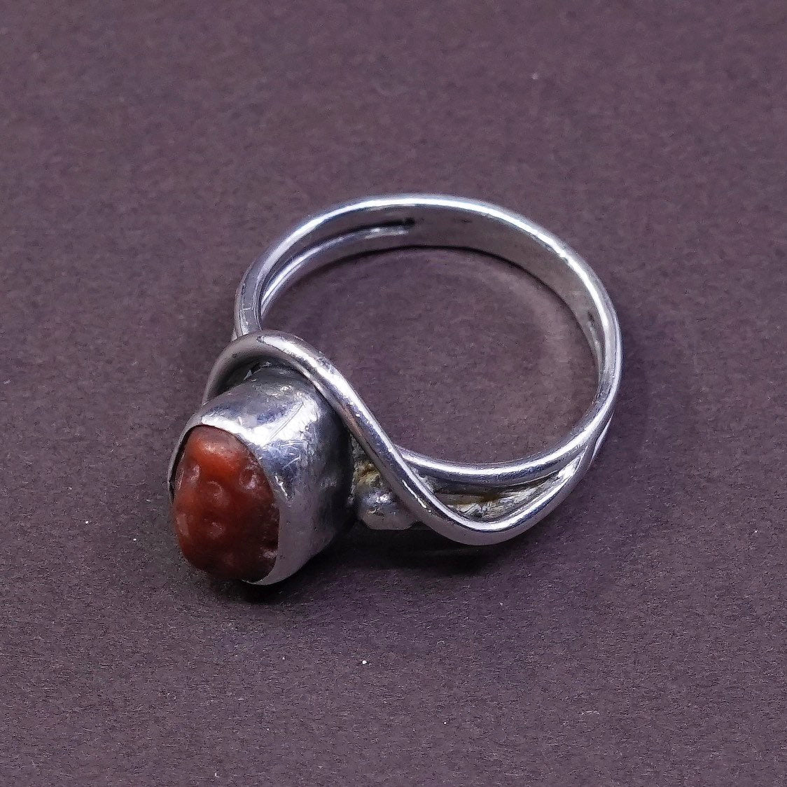 sz 5.5, Sterling silver handmade ring w/ red coral, Native American, 925 band