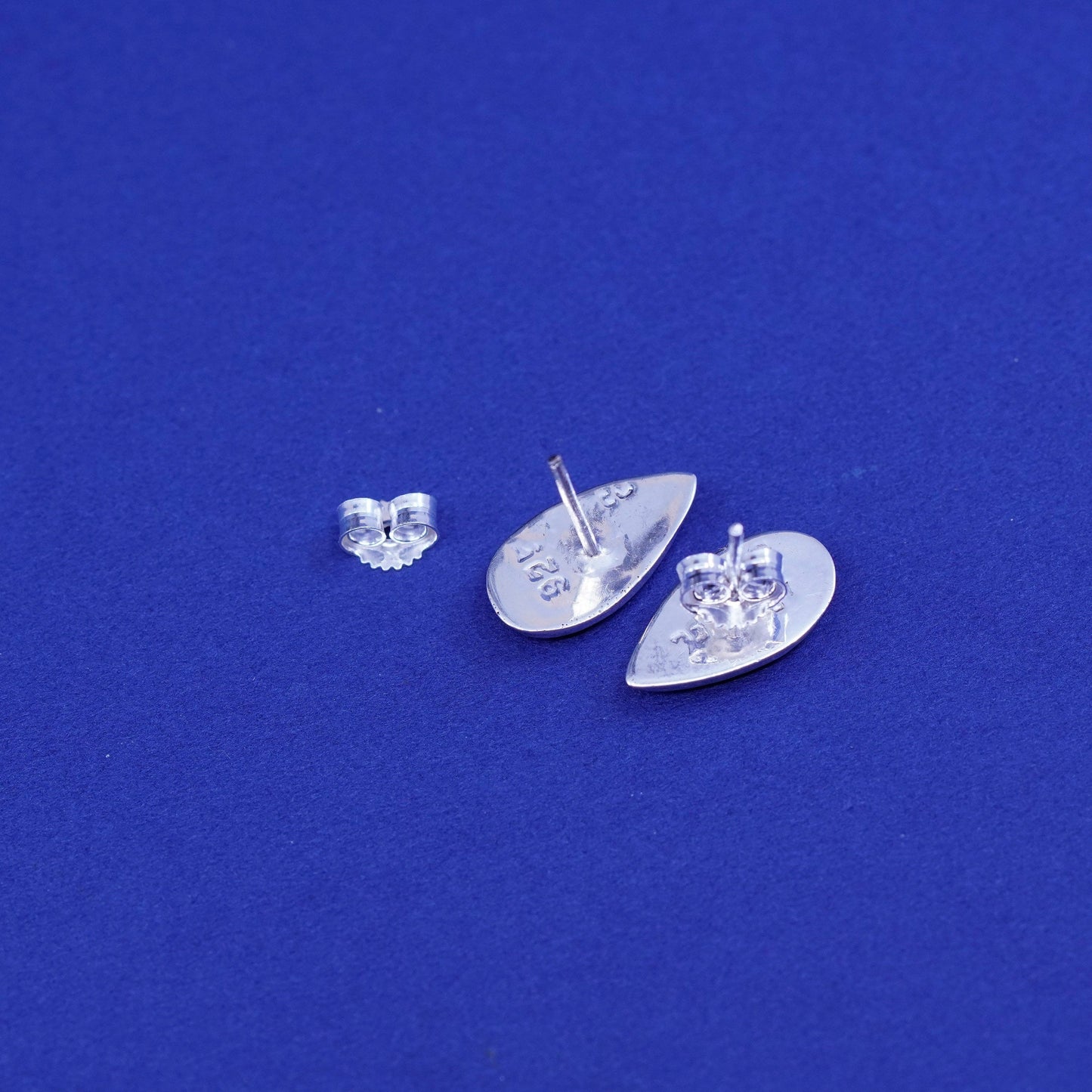 Vintage sterling silver handmade earrings, 925 teardrop studs with abalone