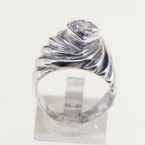 Sz 8.75, Sterling Ring, 925 Silver Statement Ring W/ teardrop CZ, Silver Tested