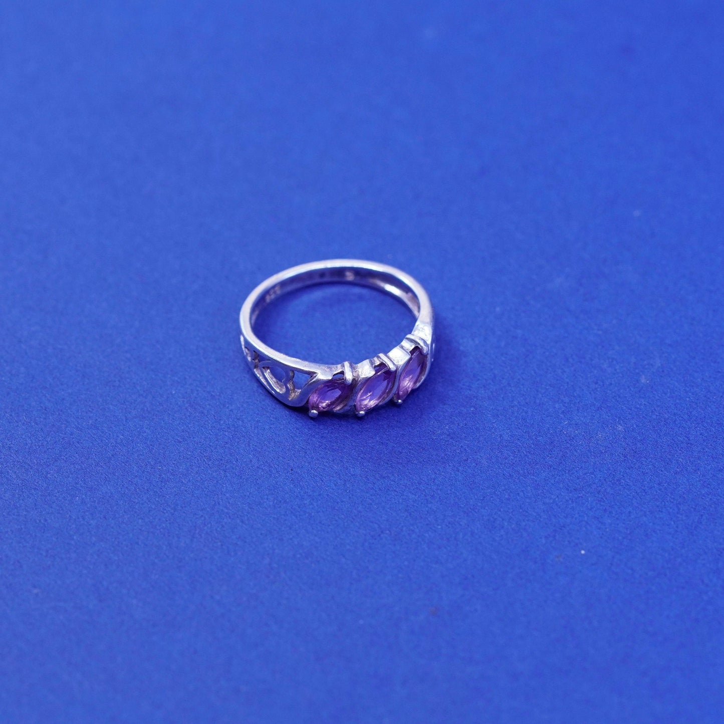 Size 6, vintage Sterling 925 silver handmade ring with Marquise amethyst ring