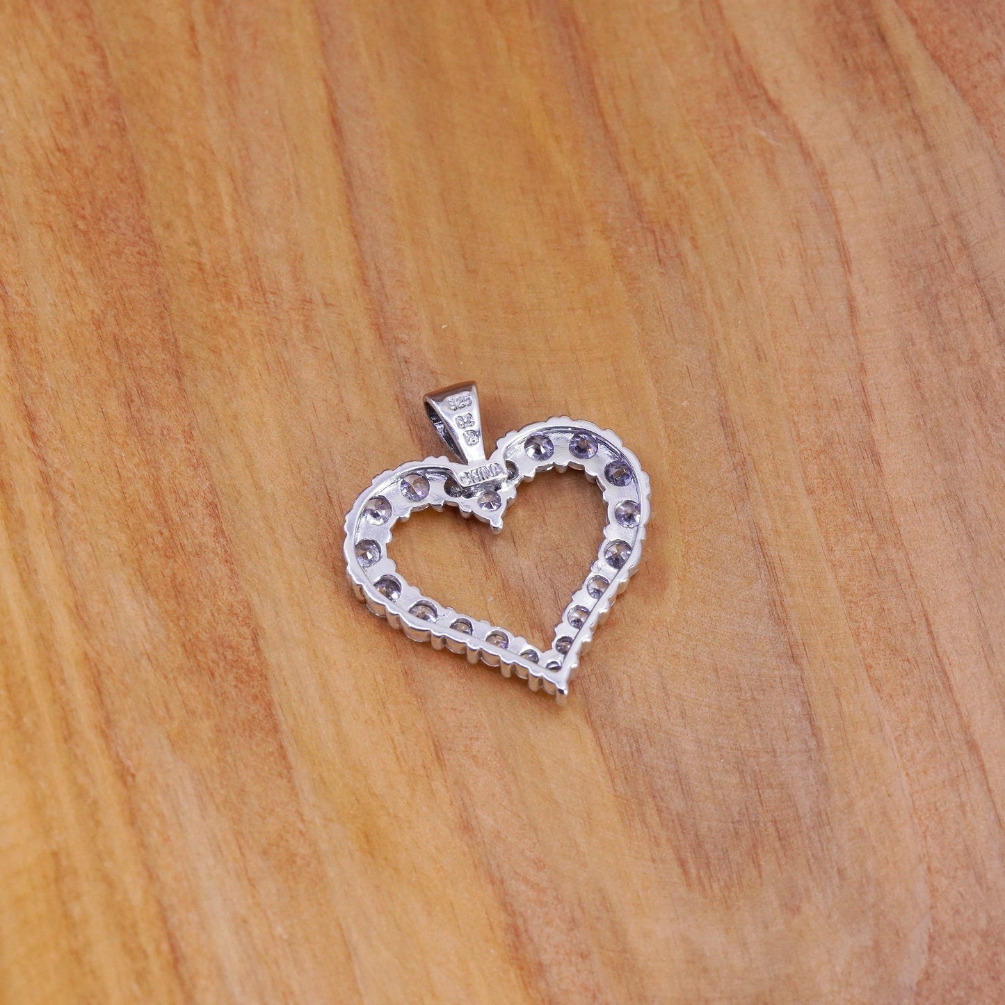 Vintage Sterling 925 silver handmade heart pendant with cz