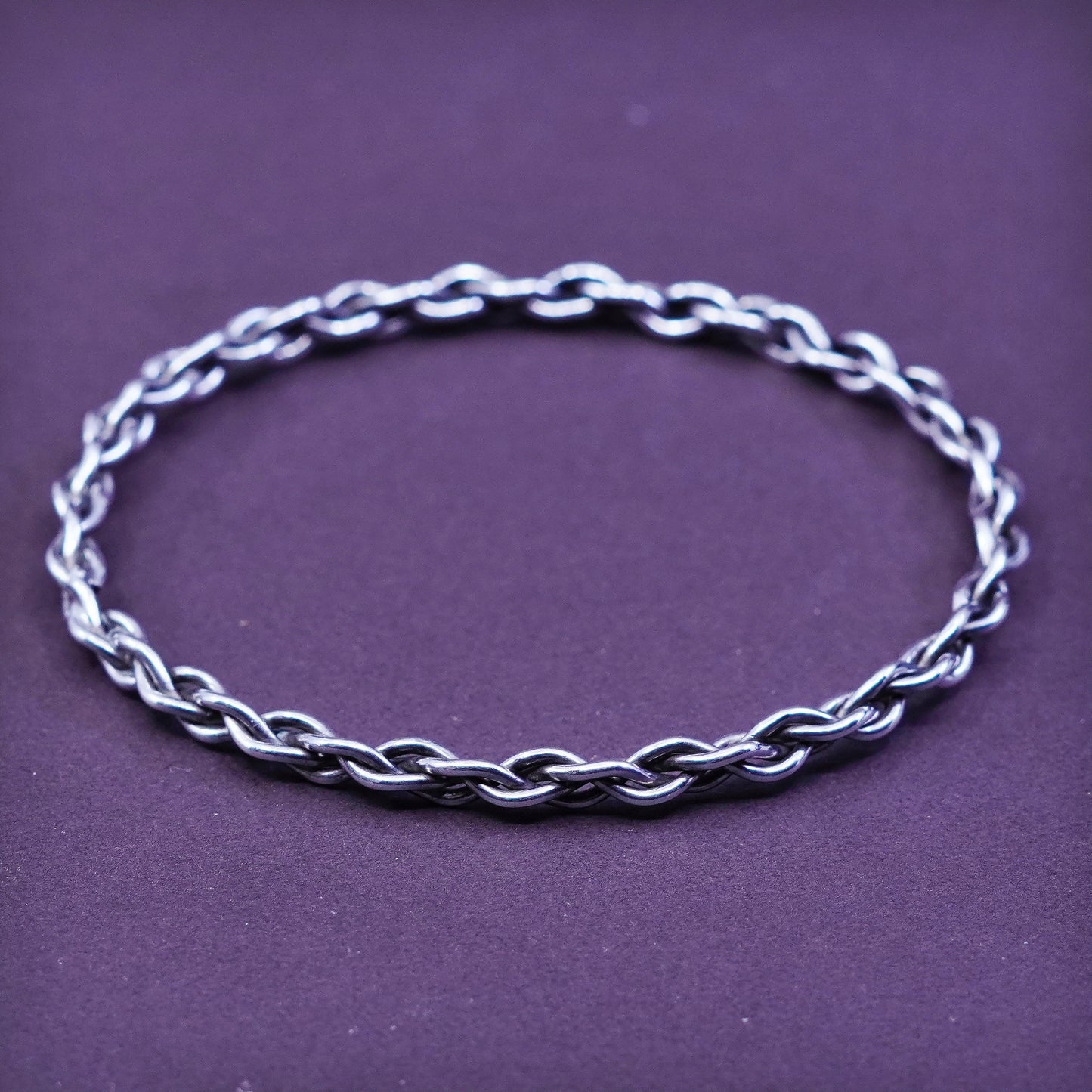 7.75”, Sterling silver handmade bracelet, Mexico 925 braided, woven bangle