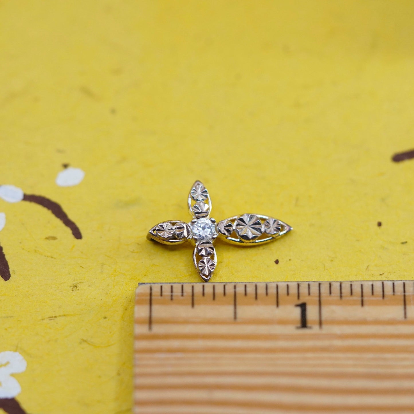 Vintage Sterling silver handmade pendant, 925 cross with Cz