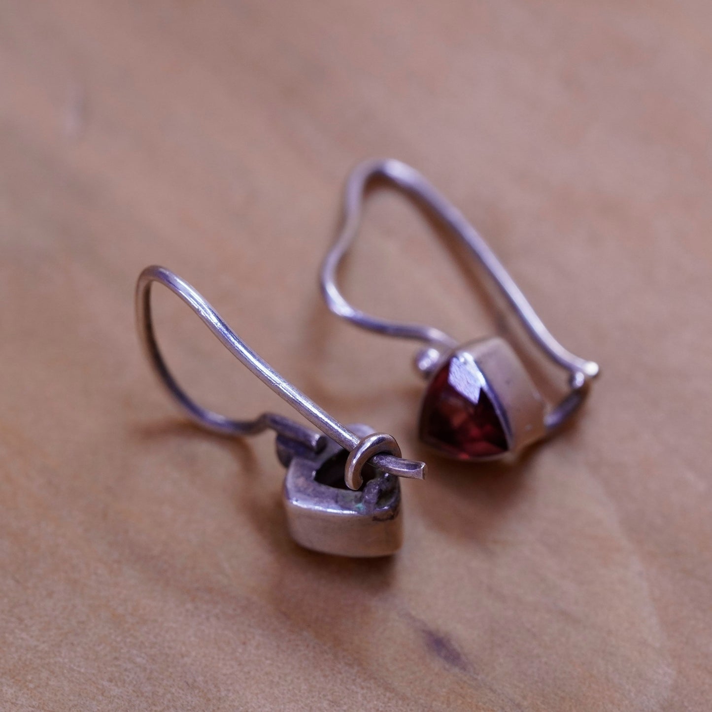Vintage Sterling 925 silver handmade earrings with ruby