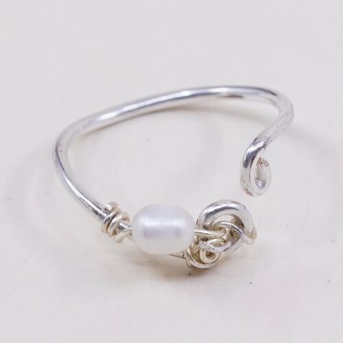 Sz 5.75, Vtg Sterling 925 Silver Handmade Ring W/ Pearl, Simple Elegant