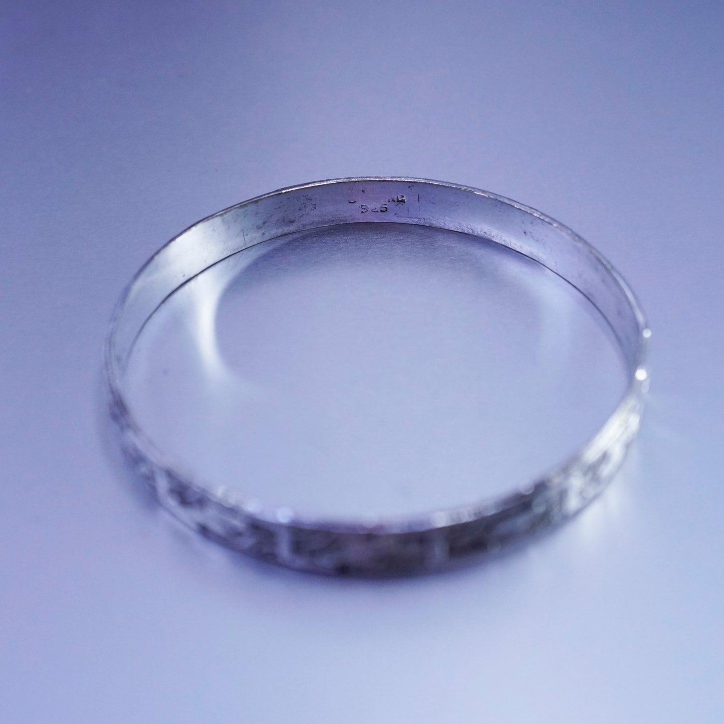 8.25”, Vintage Mexico Sterling 925 silver handmade bracelet, textured bangle