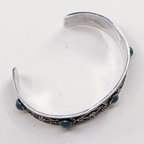 7", Vintage Puma Peru sterling silver cuff W/ turquoise N Bali Details