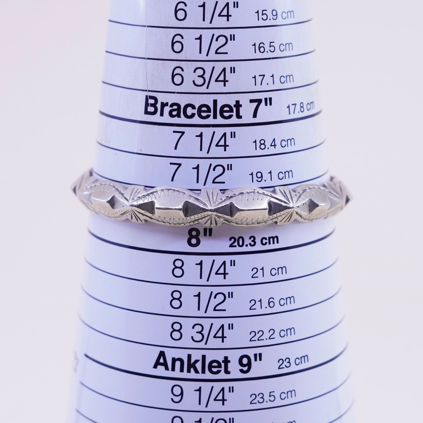 7.75”, Native American sterling 925 silver handmade textured bracelet, bangle