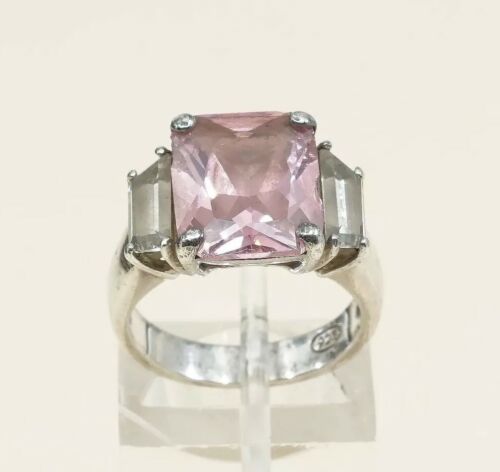 Sz 5.25, Vtg Sterling Silver Handmade Ring, 925 Silver W pink Cz, Stamped 925