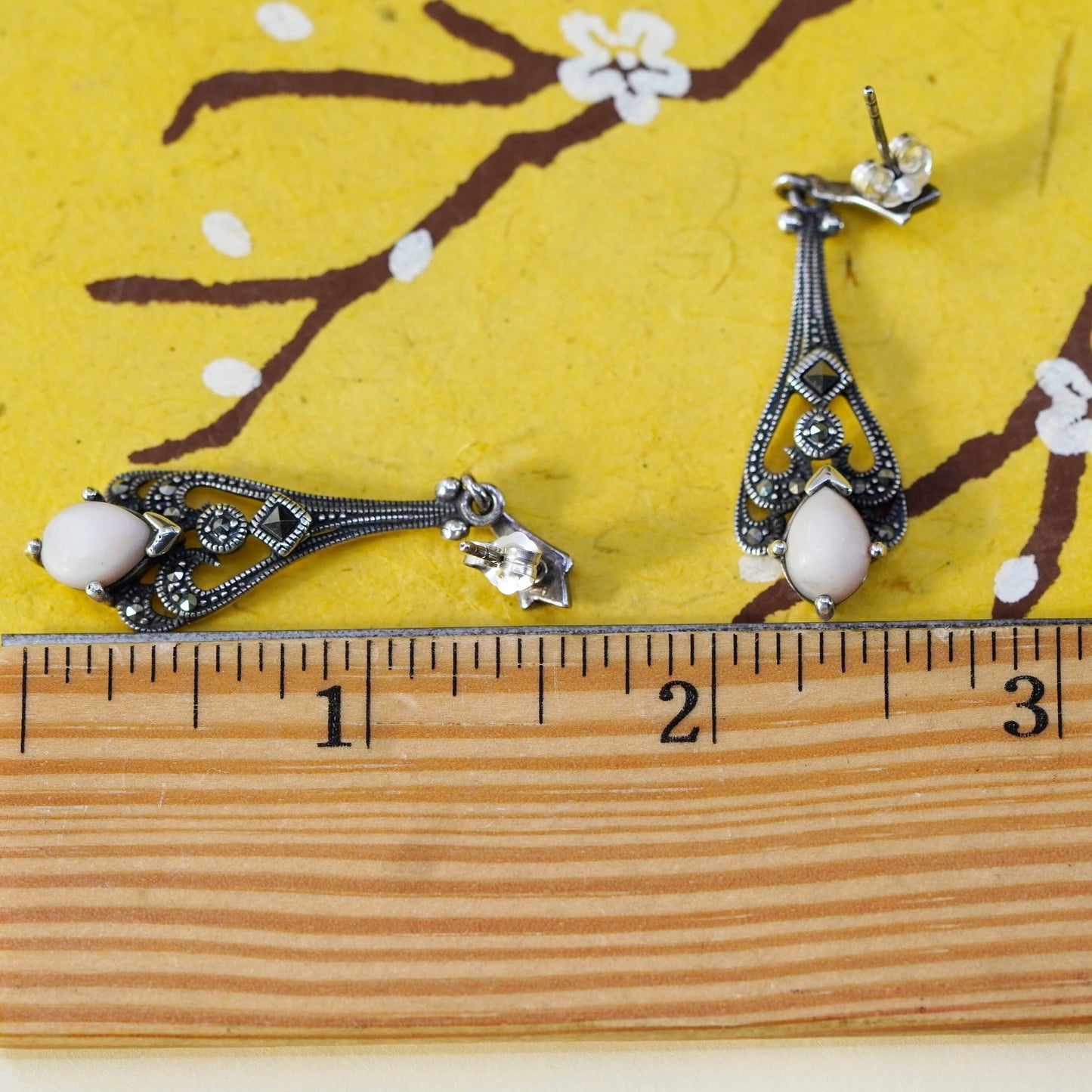 Sterling 925 silver handmade teardrop earrings with moonstone and marcasite