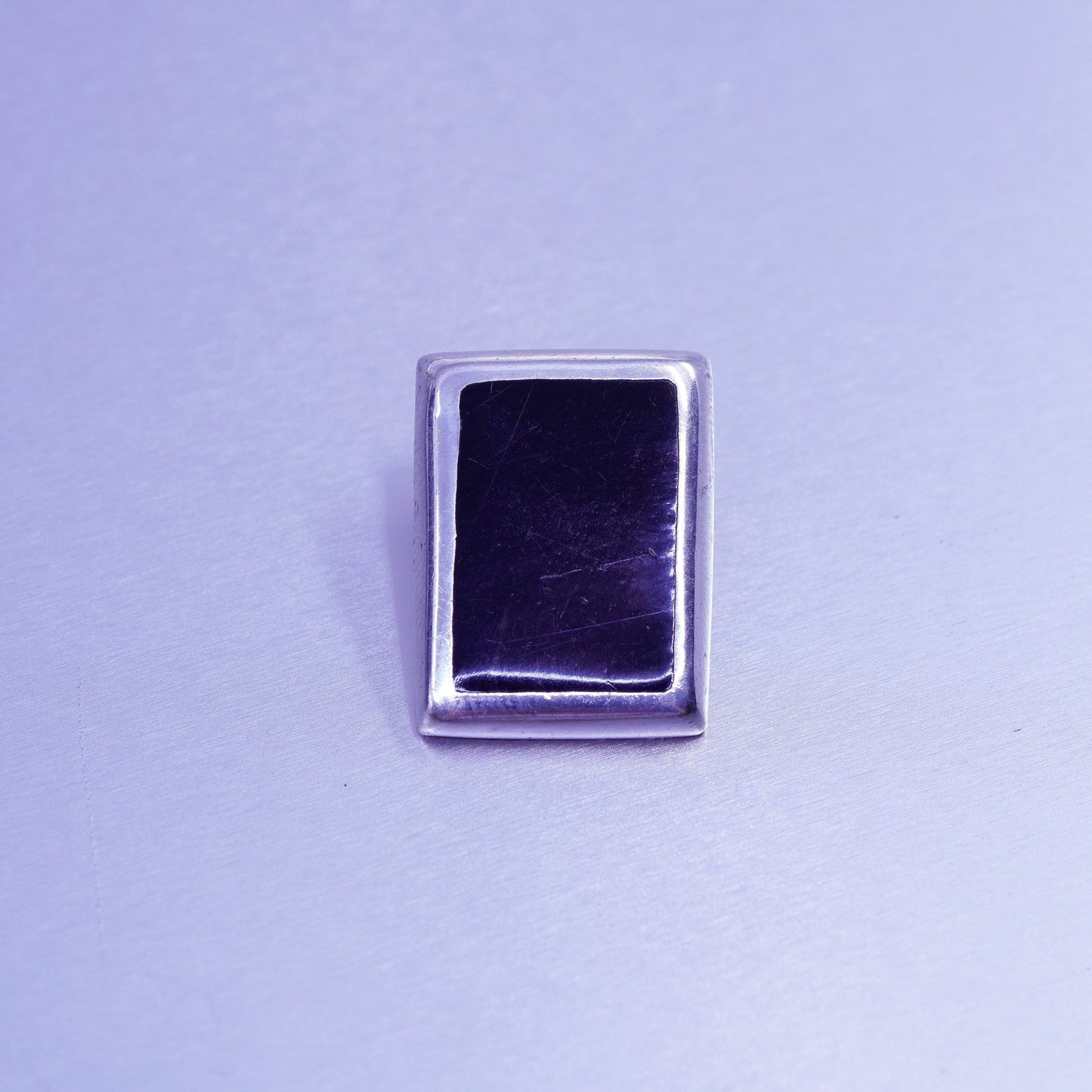 Sterling 925 silver handmade earrings, rectangular clip on red and black enamel