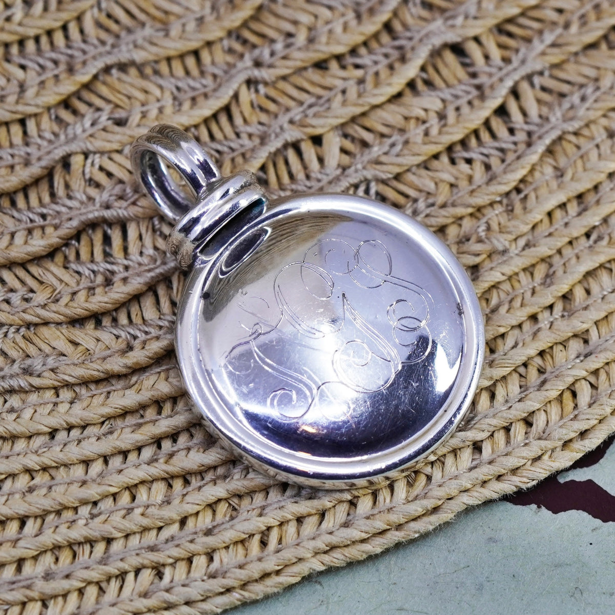 Vintage Sterling silver handmade pendant, Mexico 925 with name monogram “JGS”