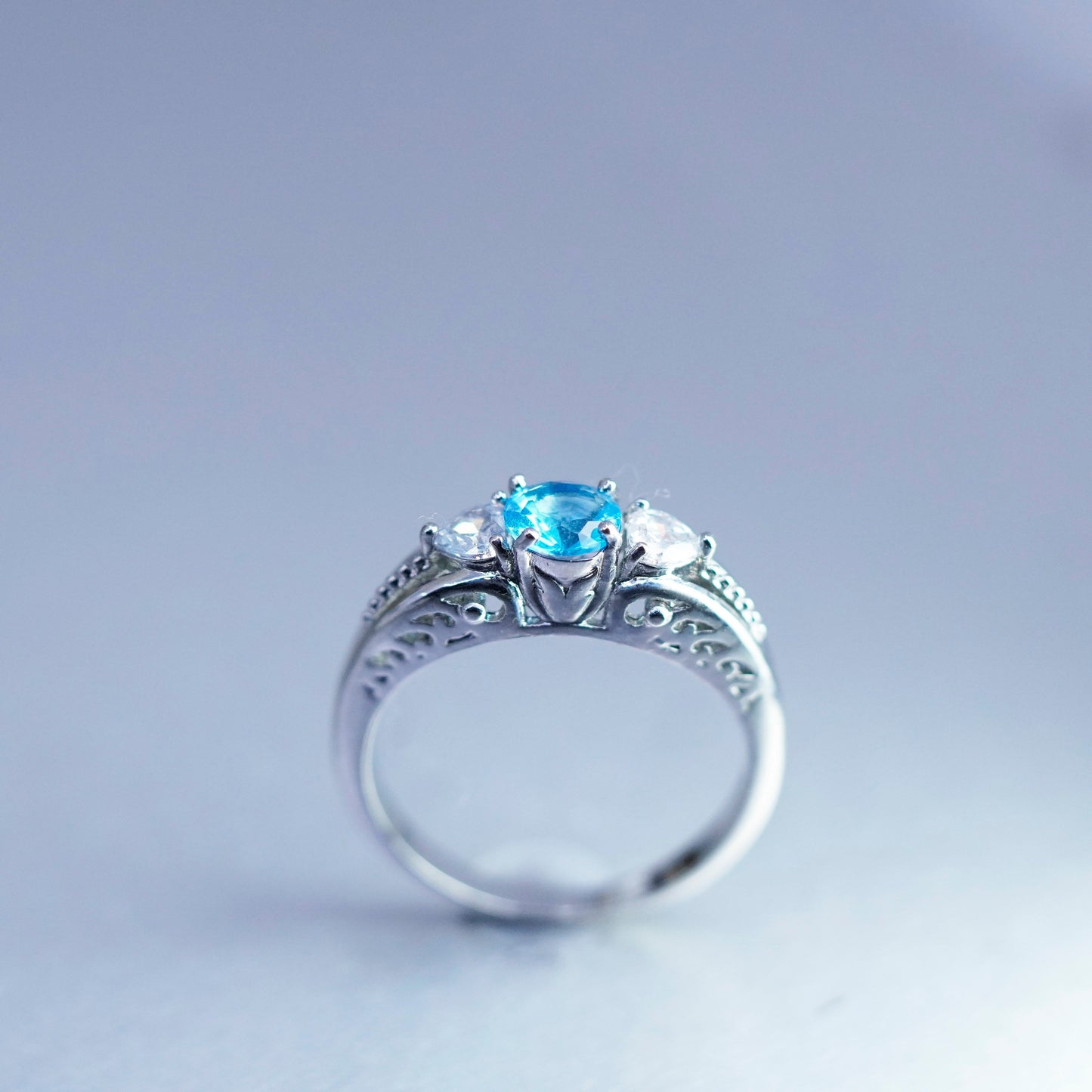 Size 10, vintage Sterling 925 silver handmade ring with blue Cz