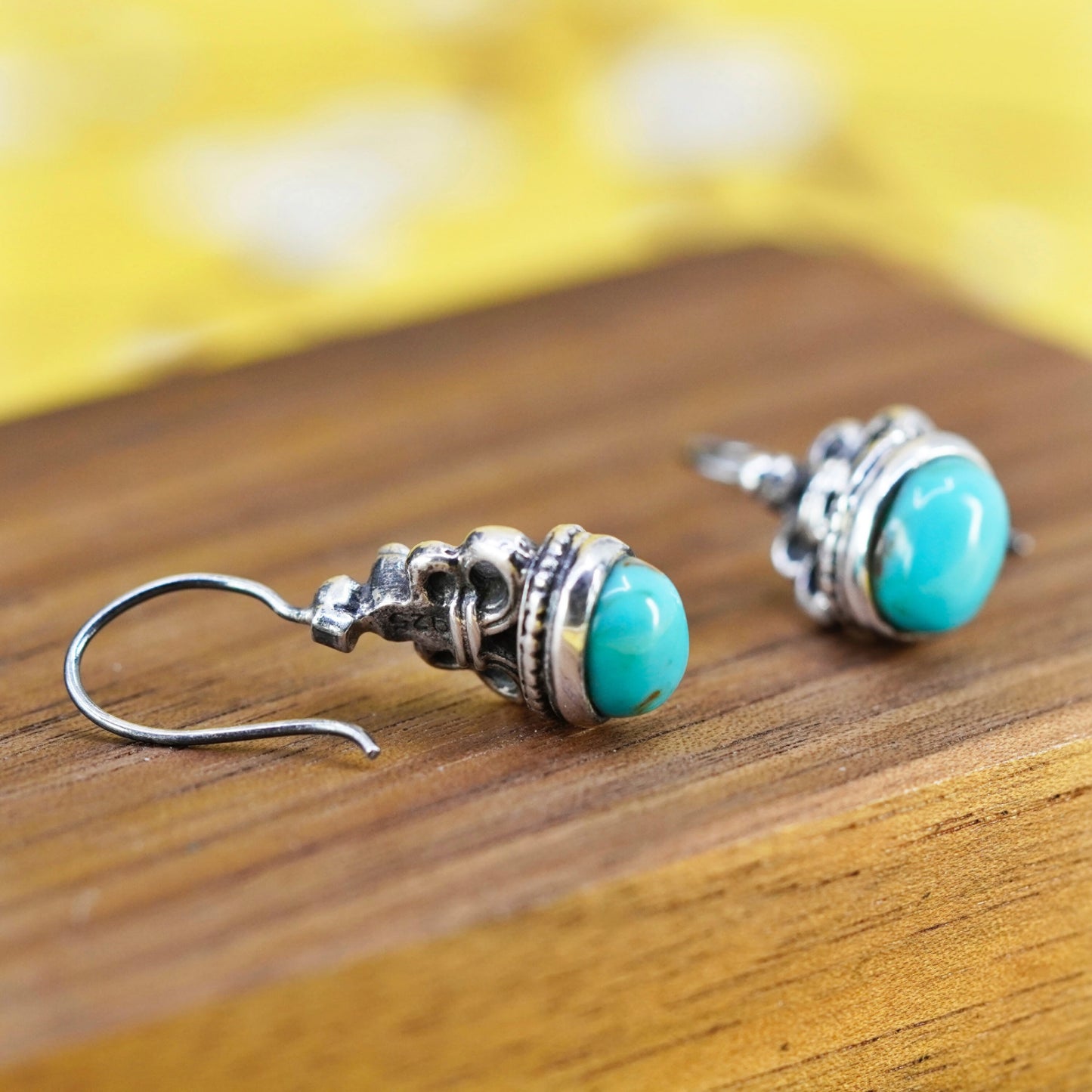 Vintage Native American Sterling 925 silver handmade ribbon earrings turquoise