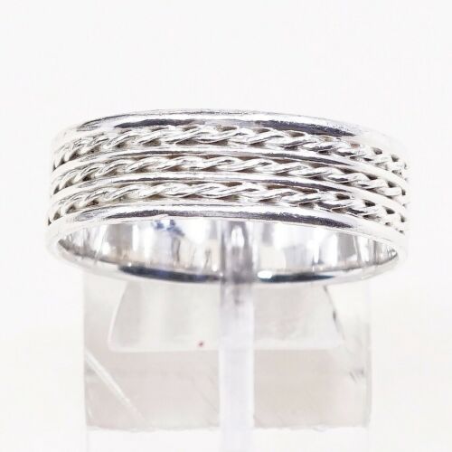 Size 10.75, Vtg Sterling Silver Handmade Ring 925 Band w Braided Cable
