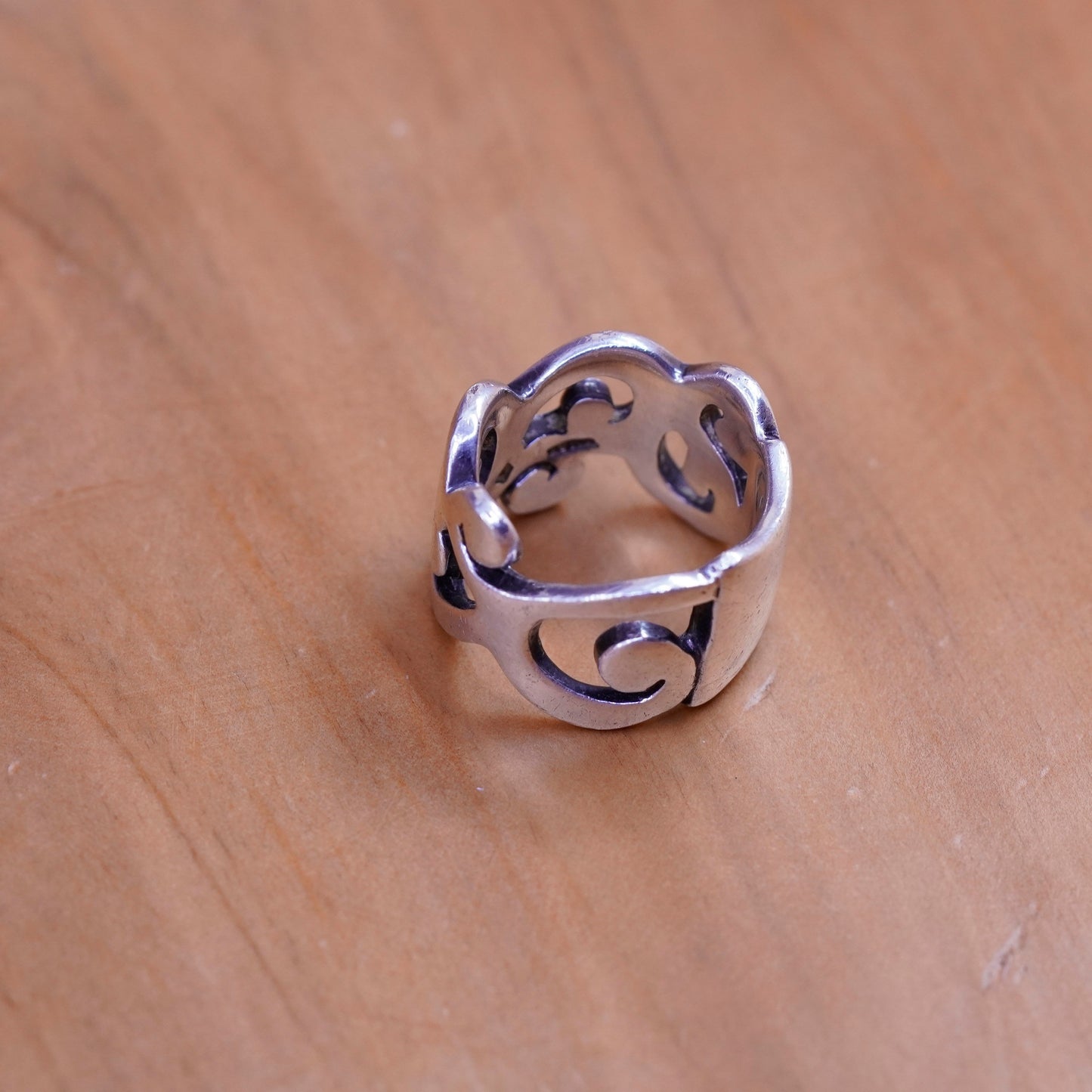 Size 5.5, vintage Sterling silver handmade ring, 925 filigree swirl wide band