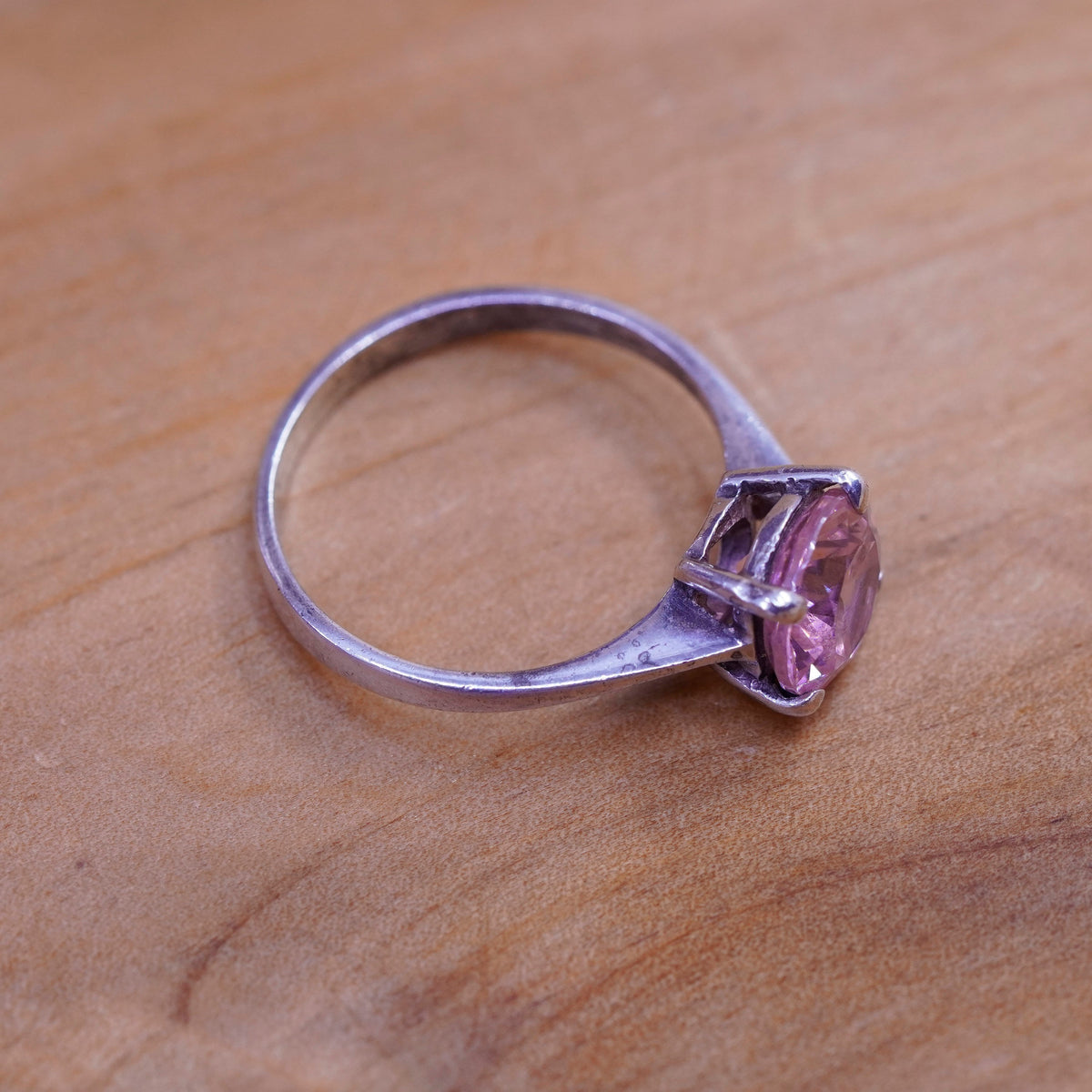 Size 7.5, vintage Sterling 925 silver handmade ring with pink Quartz