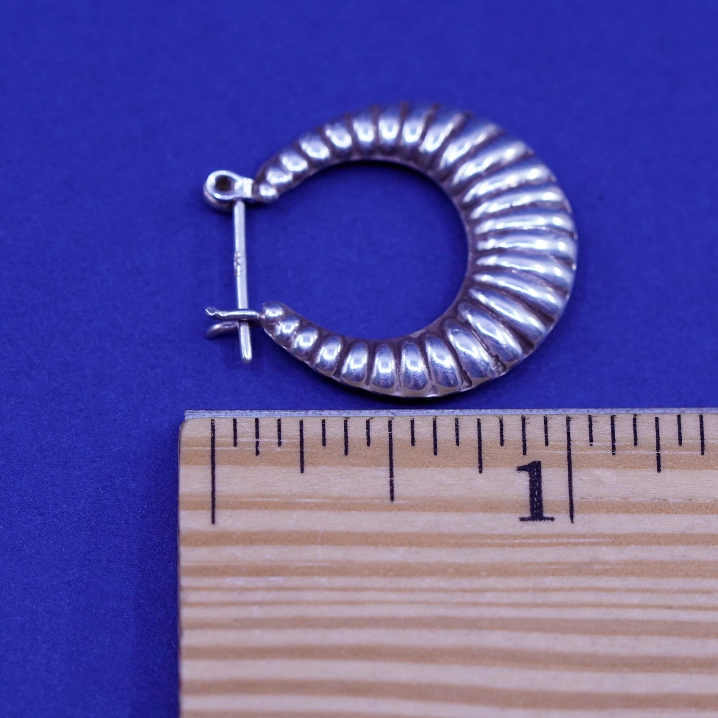 1”, vintage Sterling silver handmade earrings, 925 ribbed hoops